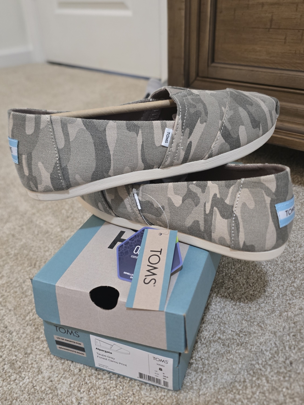 TOMS Women's Camouflage Slip-On Flats - Gray & Cream - Picture 2 of 10